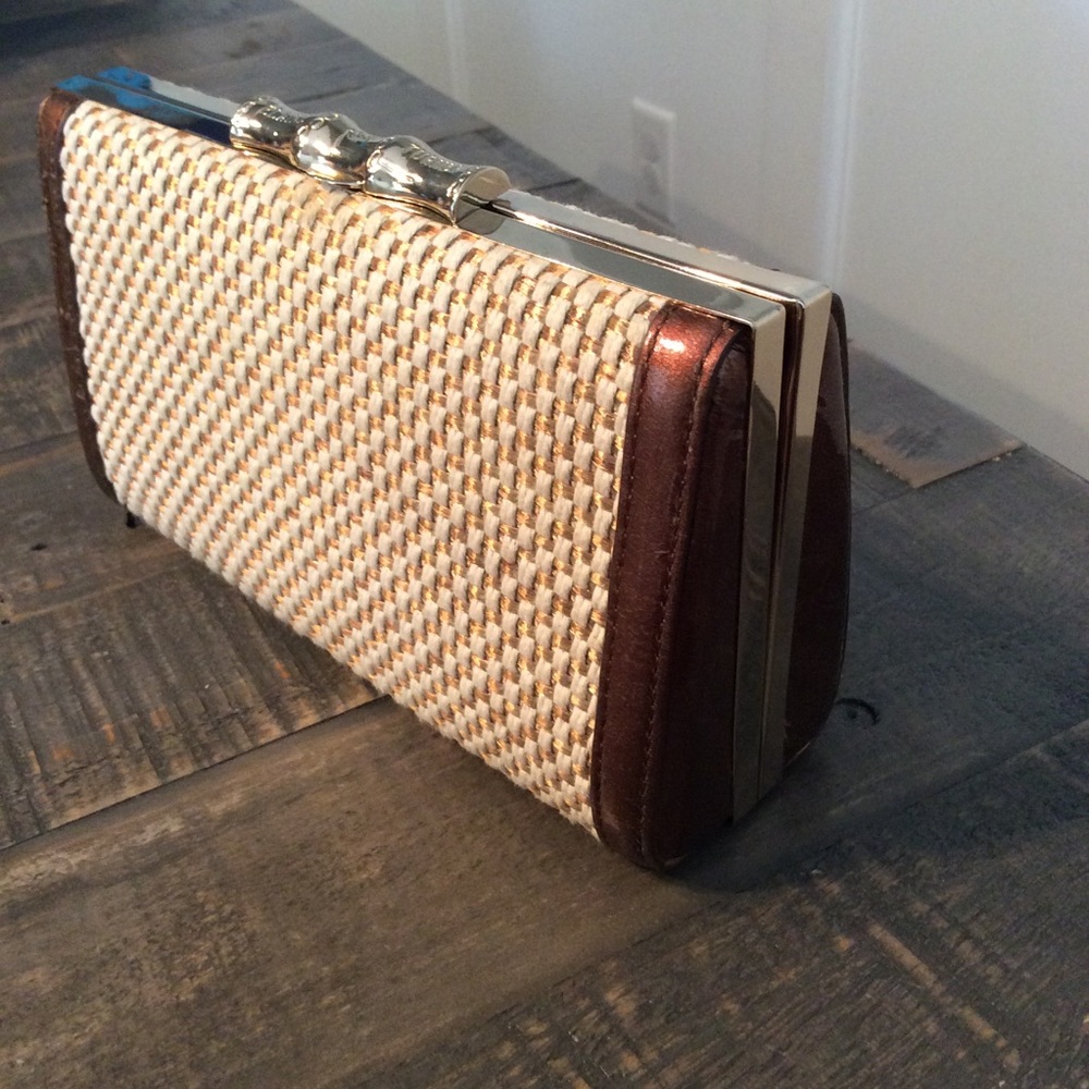 Elaine Turner Bamboo Woven Clutch EUC